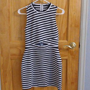 Express Black/White Striped Cutout Dress